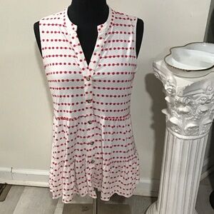 New Directions White and Red Dot Sleeveless Blouse